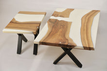 Load image into Gallery viewer, Walnut and white resin coffee and side tables.