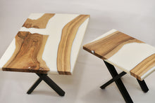 Load image into Gallery viewer, Walnut and white resin coffee and side tables.
