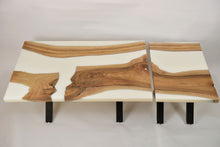 Load image into Gallery viewer, Walnut and white resin coffee and side tables.