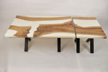Load image into Gallery viewer, Walnut and white resin coffee and side tables.