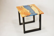 Load image into Gallery viewer, English yew coffee table with blue and sapphire epoxy resin