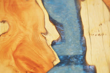 Load image into Gallery viewer, English yew coffee table with blue and sapphire epoxy resin
