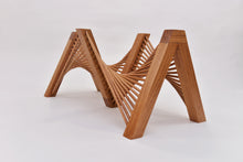 Load image into Gallery viewer, Burl Scottish Elm oval black transparent epoxy resin coffee table with creative DNA Oak wood legs.