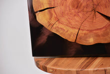 Load image into Gallery viewer, Two Plum wood slices wall Art Decor and light, handcrafted, wall hanging, resin art.