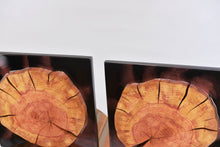 Load image into Gallery viewer, Two Plum wood slices wall Art Decor and light, handcrafted, wall hanging, resin art.