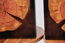 Load image into Gallery viewer, Two Plum wood slices wall Art Decor and light, handcrafted, wall hanging, resin art.