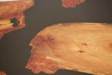 Load image into Gallery viewer, Black Resin Scottish Elm Wooden Coffee Table with creative oak wood base.