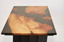 Load image into Gallery viewer, Black Resin Scottish Elm Wooden Coffee Table with creative oak wood base.