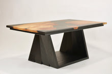 Load image into Gallery viewer, Black Resin Scottish Elm Wooden Coffee Table with creative oak wood base.