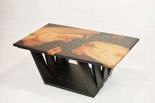 Load image into Gallery viewer, Black Resin Scottish Elm Wooden Coffee Table with creative oak wood base.