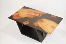 Load image into Gallery viewer, Black Resin Scottish Elm Wooden Coffee Table with creative oak wood base.