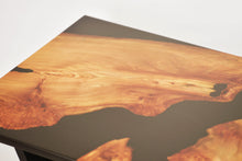 Load image into Gallery viewer, Black Resin Scottish Elm Wooden Coffee Table with creative oak wood base.