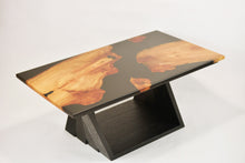 Load image into Gallery viewer, Black Resin Scottish Elm Wooden Coffee Table with creative oak wood base.