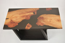 Load image into Gallery viewer, Black Resin Scottish Elm Wooden Coffee Table with creative oak wood base.