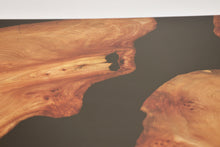Load image into Gallery viewer, Black Resin Scottish Elm Wooden Coffee Table with creative oak wood base.
