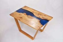 Load image into Gallery viewer, Live edge river resin coffee table with dark blue transparent epoxy resin
