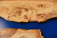 Load image into Gallery viewer, Live edge river resin coffee table with dark blue transparent epoxy resin
