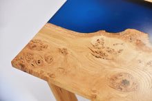 Load image into Gallery viewer, Live edge river resin coffee table with dark blue transparent epoxy resin