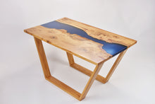Load image into Gallery viewer, Live edge river resin coffee table with dark blue transparent epoxy resin