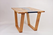 Load image into Gallery viewer, Live edge river resin coffee table with dark blue transparent epoxy resin