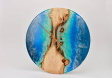 Load image into Gallery viewer, Large English oak and resin art clock Inspired reef and sea waves colors