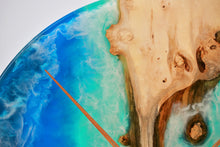 Load image into Gallery viewer, Large English oak and resin art clock Inspired reef and sea waves colors