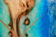 Load image into Gallery viewer, Large English oak and resin art clock Inspired reef and sea waves colors