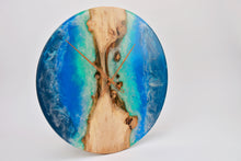 Load image into Gallery viewer, Large English oak and resin art clock Inspired reef and sea waves colors