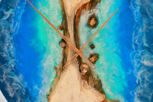Load image into Gallery viewer, Large English oak and resin art clock Inspired reef and sea waves colors