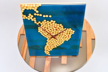 Load image into Gallery viewer, Ocean blue epoxy resin with wood balls, south american map wall clock