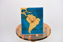Load image into Gallery viewer, Ocean blue epoxy resin with wood balls, south american map wall clock