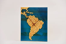 Load image into Gallery viewer, Ocean blue epoxy resin with wood balls, south american map wall clock