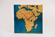 Load image into Gallery viewer, Ocean blue epoxy resin with wood balls, African map wall clock