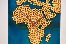 Load image into Gallery viewer, Ocean blue epoxy resin with wood balls, African map wall clock
