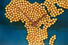 Load image into Gallery viewer, Ocean blue epoxy resin with wood balls, African map wall clock