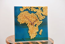 Load image into Gallery viewer, Ocean blue epoxy resin with wood balls, African map wall clock