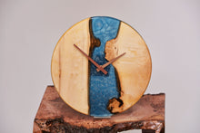 Load image into Gallery viewer, Ocean blue epoxy resin oak wood wall clock