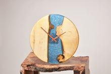 Load image into Gallery viewer, Ocean blue epoxy resin oak wood wall clock