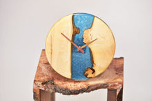 Load image into Gallery viewer, Ocean blue epoxy resin oak wood wall clock