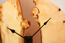 Load image into Gallery viewer, Large light black and brown transparent epoxy resin with pippy oak wall clock, 57cm Diameter.