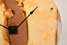 Load image into Gallery viewer, Large light black and brown transparent epoxy resin with pippy oak wall clock, 57cm Diameter.