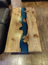 Load image into Gallery viewer, Epoxy resin live edge, Elm, Oak, Walnut, Poplar mappa, Maple, Olive wood, Custom Order table, Waney edge wood dinning and coffee table
