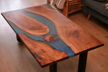 Load image into Gallery viewer, Epoxy resin live edge, Elm, Oak, Walnut, Poplar mappa, Maple, Olive wood, Custom Order table, Waney edge wood dinning and coffee table
