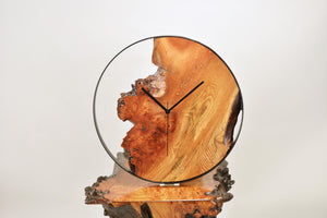 Stunning burl Scottish Elm wood hanging wall clock with metal rim 38cm Diameter, Clock could be rotate to any hanging position.