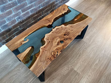 Load image into Gallery viewer, Epoxy resin live edge, Elm, Oak, Walnut, Poplar mappa, Maple, Olive wood, Custom Order table, Waney edge wood dinning and coffee table
