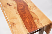 Load image into Gallery viewer, Inspirited solid oak folding small kitchen table inlaid with flame copper resin
