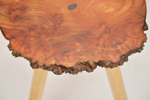 Hand made Scottish burl Elm side table, waney edge end table.