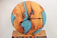 Load image into Gallery viewer, Large blue &amp; green resin, Scottish Elm wall hanging clock, 50cm Diameter, clock could be rotate to any hanging position.
