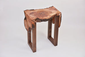 Creative live edge Scottish Elm waterfall end table, Waney edge waterfall side table, Figured slab wood furniture
