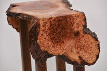 Charger l&#39;image dans la visionneuse de la galerie, Creative live edge Scottish Elm waterfall end table, Waney edge waterfall side table, Figured slab wood furniture
